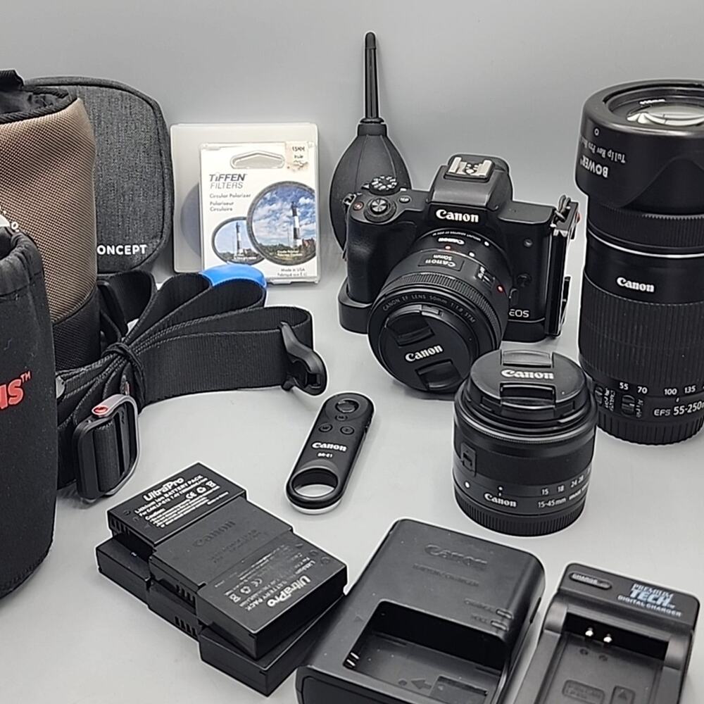 Canon EOS M50 Mirrorless Camera, 3 Lenses Mount Adapter Power Lowe Bag MORE READ